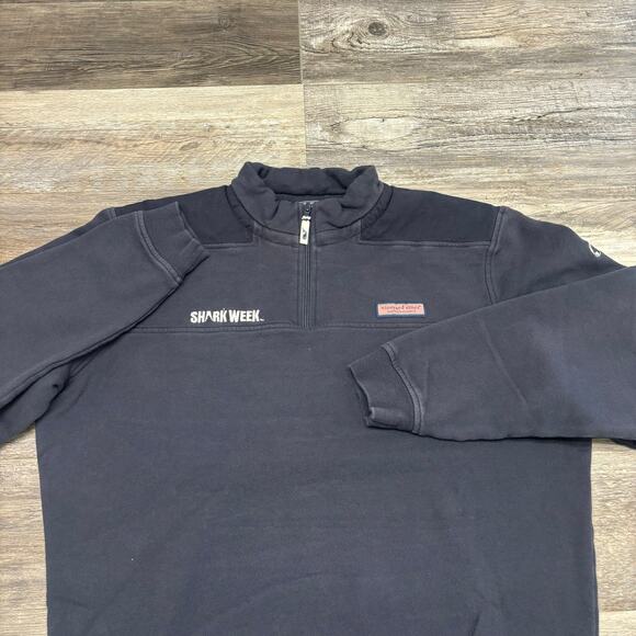 Vineyard Vines Shark Week Blue Pink White Men L 1/4 Zip Mock Pullover Sweatshirt - Picture 1 of 10